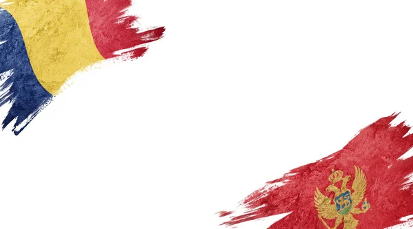 Flags of Romania and Montenegro on white background — 图库照片