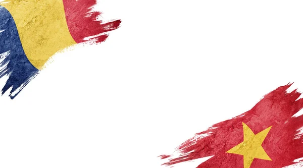 Flags of Romania and Vietnam on white background — 图库照片