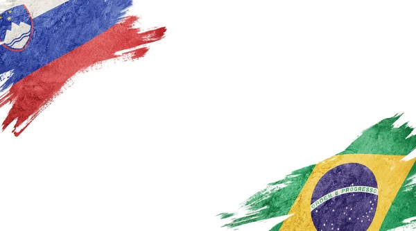 Bandiere di Slovenia e Brasile su sfondo bianco — Foto Stock