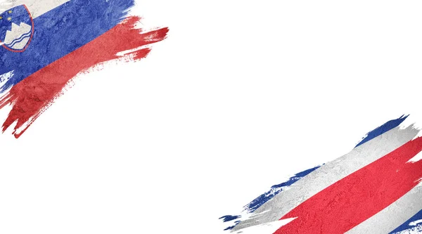 Bandeiras da Eslovénia e da Costa Rica sobre fundo branco — Fotografia de Stock
