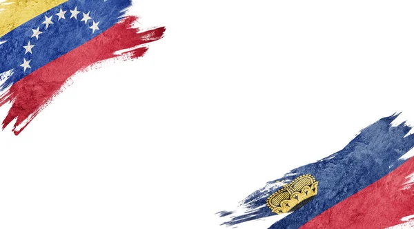 Drapeaux du Venezuela et du Liechtenstein sur fond blanc — Photo