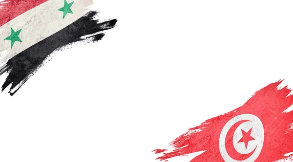 Syriens och Tunisiens flaggor på vit bakgrund — Stockfoto