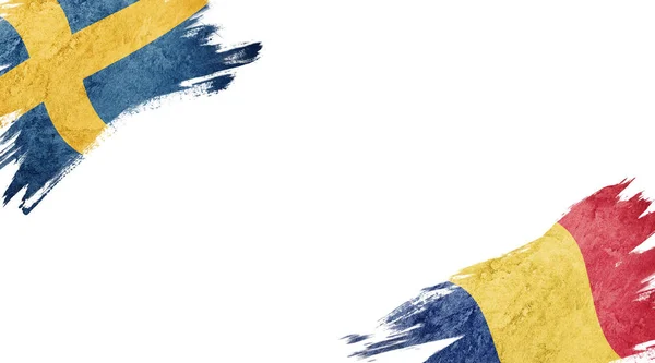 Flags of Sweden and Romania on white background — 스톡 사진