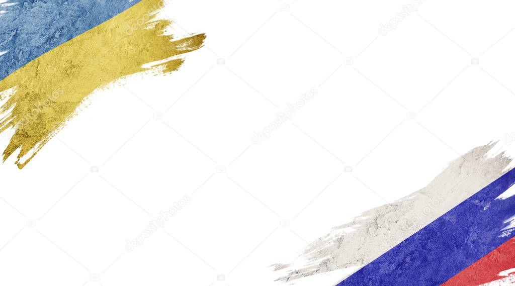 Flags of Ukraine and Russia on white background