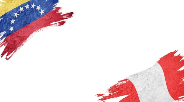 Flaggen von venezuela und peru auf weißem Hintergrund — Stockfoto