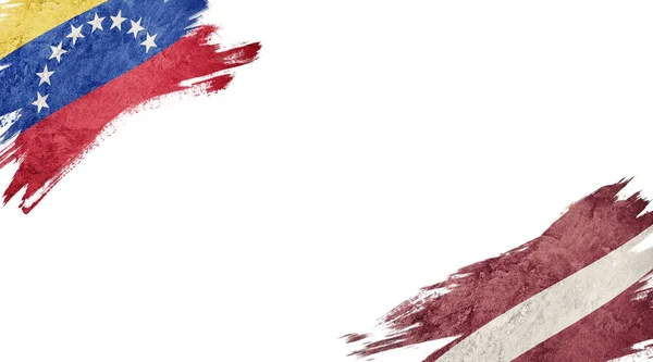 Flags of Venezuela and Latvia on white background — 스톡 사진