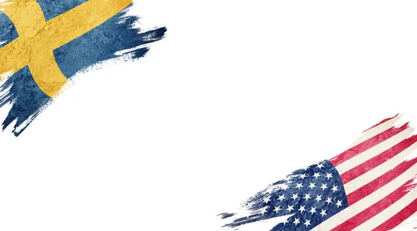 Bandiere di Svezia e Stati Uniti su sfondo bianco — Foto Stock