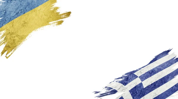 Drapeaux de l'Ukraine et de la Grèce sur fond blanc — Photo