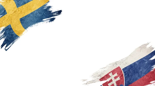 Flags of Sweden and Slovak Republic on white background — Stock Photo, Image