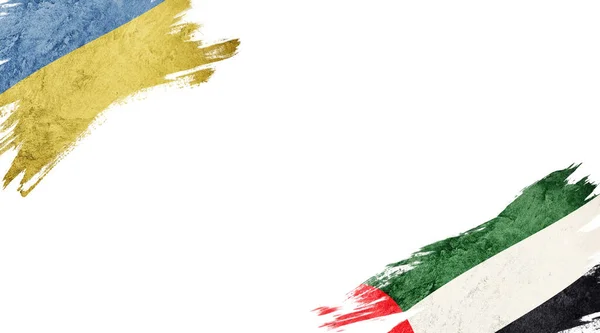 Bandiere di Ucraina ed Emirati Arabi Uniti su sfondo bianco — Foto Stock