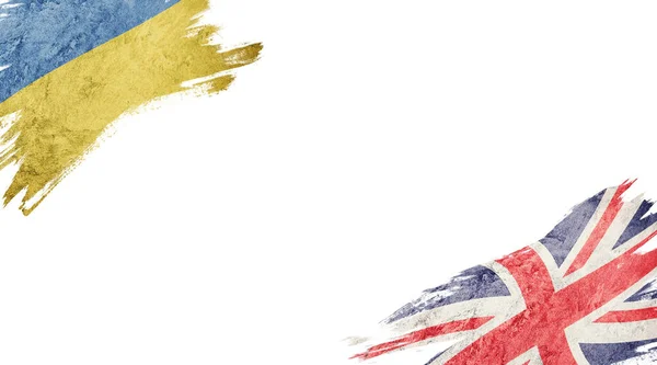 Bandeiras da Ucrânia e Grã-Bretanha sobre fundo branco — Fotografia de Stock
