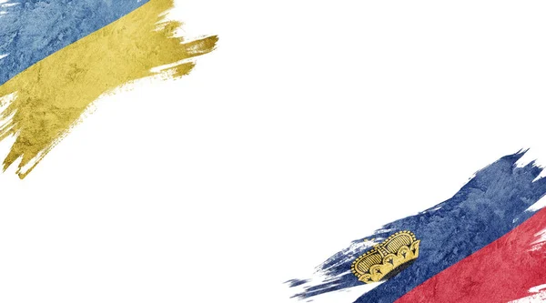 Bandeiras da Ucrânia e do Liechtenstein sobre fundo branco — Fotografia de Stock