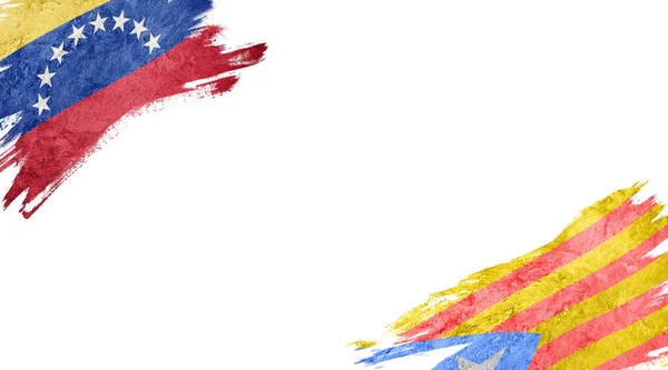 Venezuelas och Kataloniens flaggor på vit bakgrund — Stockfoto