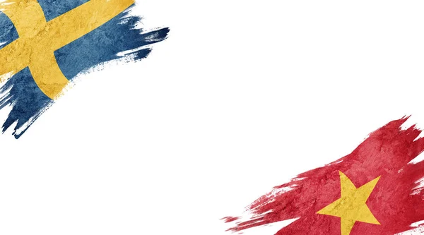 Bandeiras da Suécia e Vietnã sobre fundo branco — Fotografia de Stock