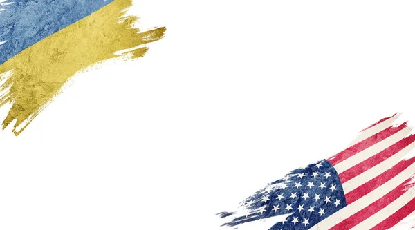 Bandeiras da Ucrânia e EUA sobre fundo branco — Fotografia de Stock