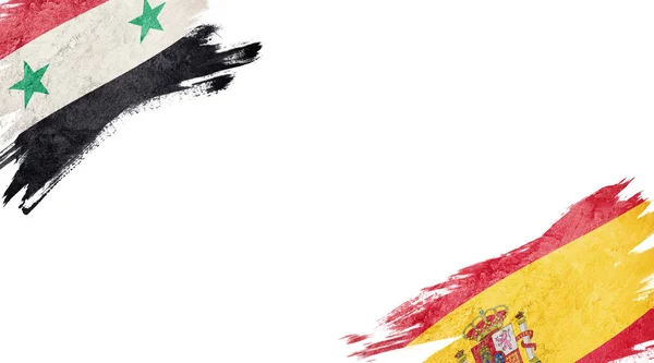 Bandiere di Siria e Spagna su sfondo bianco — Foto Stock