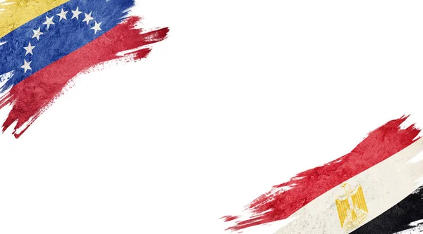 白い背景にベネズエラとエジプトの旗 — ストック写真