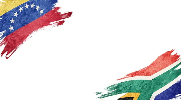 Banderas de Venezuela y Sudáfrica sobre fondo blanco — Foto de Stock