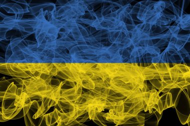Ukraine Smoke Flag on Black Background, Ukraine flag