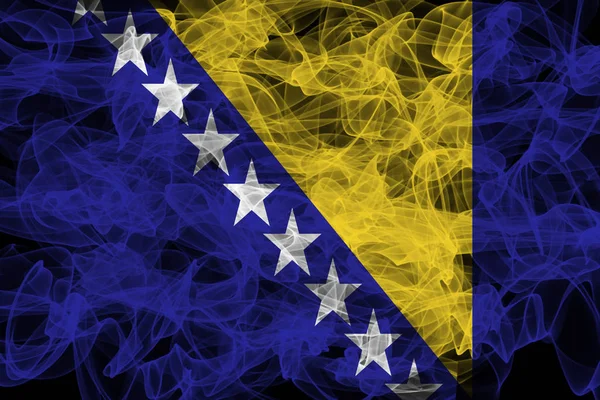 Bosnia-Erzegovina Bandiera del fumo su sfondo nero, Bosnia — Foto Stock