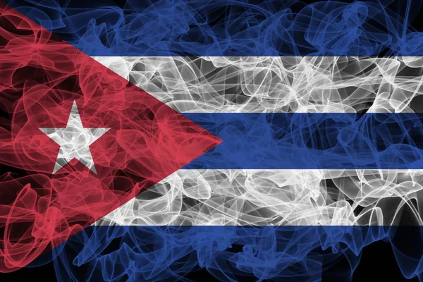 Bandera de humo de Cuba sobre fondo negro, bandera de Cuba —  Fotos de Stock