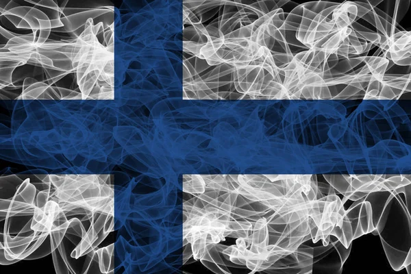 Финляндия Дымовой флаг на чёрном фоне, флаг Финляндии — стоковое фото