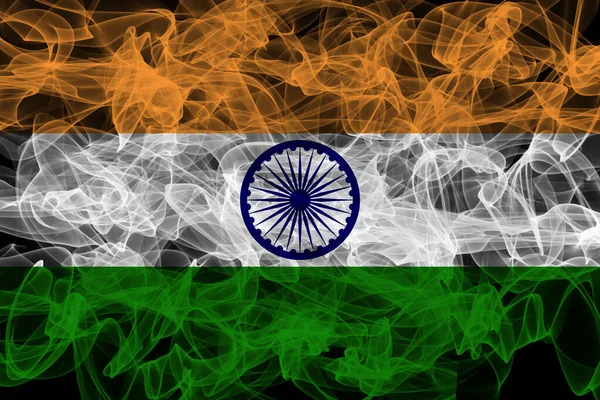 India Smoke Flag op zwarte achtergrond, India vlag — Stockfoto