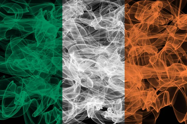 Ireland Smoke Flag on Black Background, Ireland flag — 스톡 사진