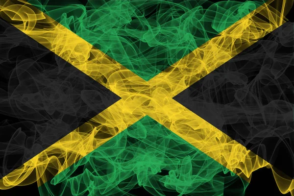 Bandiera Jamaica Smoke su sfondo nero, Bandiera Jamaica — Foto Stock