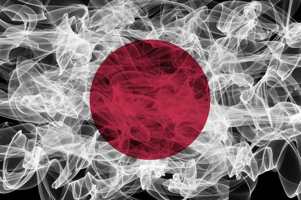 Giappone Bandiera del fumo su sfondo nero, Bandiera giapponese — Foto Stock