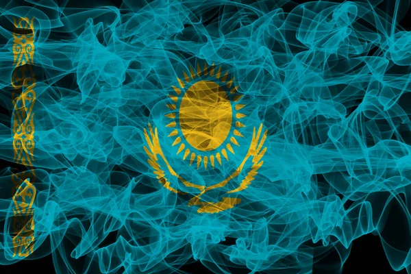 Kazakhstan Smoke Flag on Black Background, Kazakhstan flag