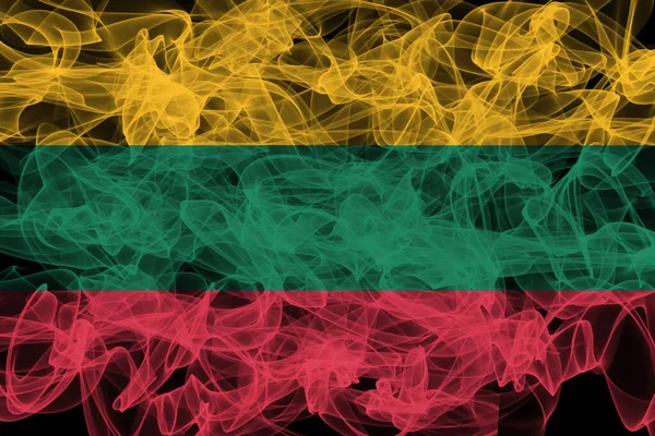 Lithuania Smoke Flag on Black Background, Lithuania flag — Stok fotoğraf