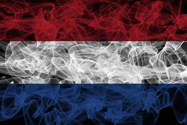 Netherlands Smoke Flag on Black Background, Netherlands flag — Stockfoto
