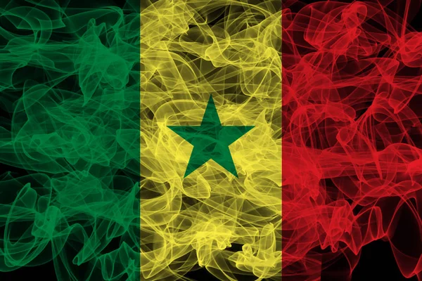 Szenegál füst zászló fekete háttér, Szenegál zászló — Stock Fotó