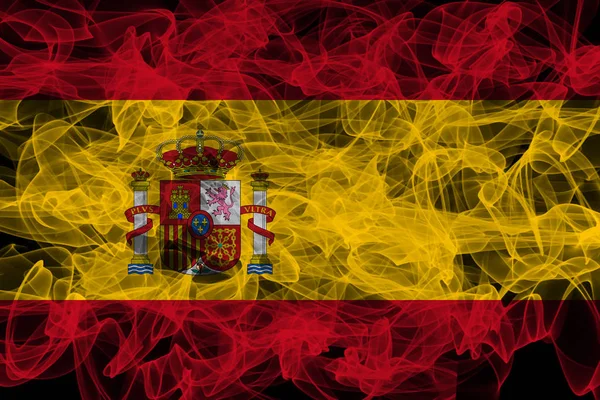 Spain Smoke Flag on Black Background, Spain flag — Stock Photo, Image