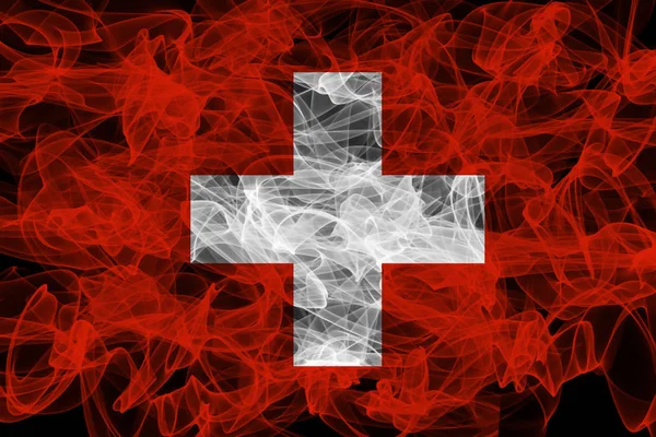 Switzerland Smoke Flag on Black Background, Switzerland flag — 图库照片