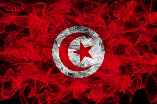 Tunisia smoke flag auf schwarzem Hintergrund, tunisia flag — Stockfoto