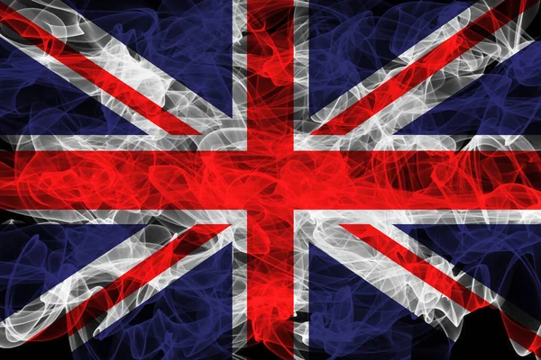 Union jack smoke flag auf schwarzem Hintergrund, union jack flag — Stockfoto