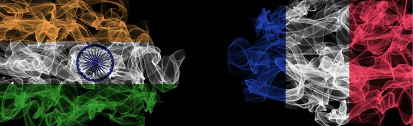 Flags of India and France on Black background, India vs France S