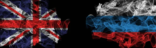 Flags of Union Jack and Russia on Black background, Union Jack v