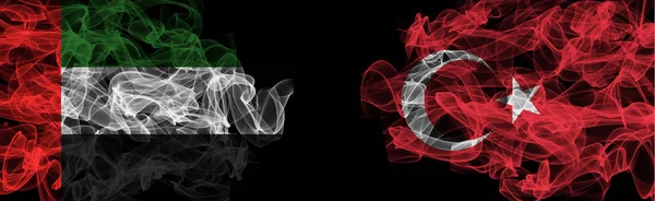 Flags of UAE and Turkey on Black background, UAE vs Turkey Smoke — Stock Photo, Image