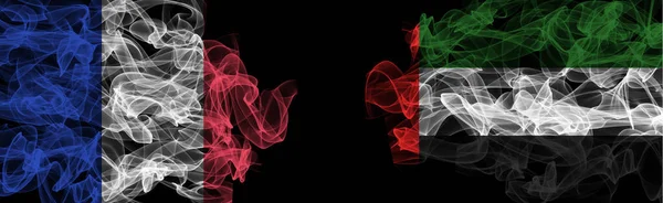 Flags of France and Uae on Black background, France vs United Ar — стокове фото