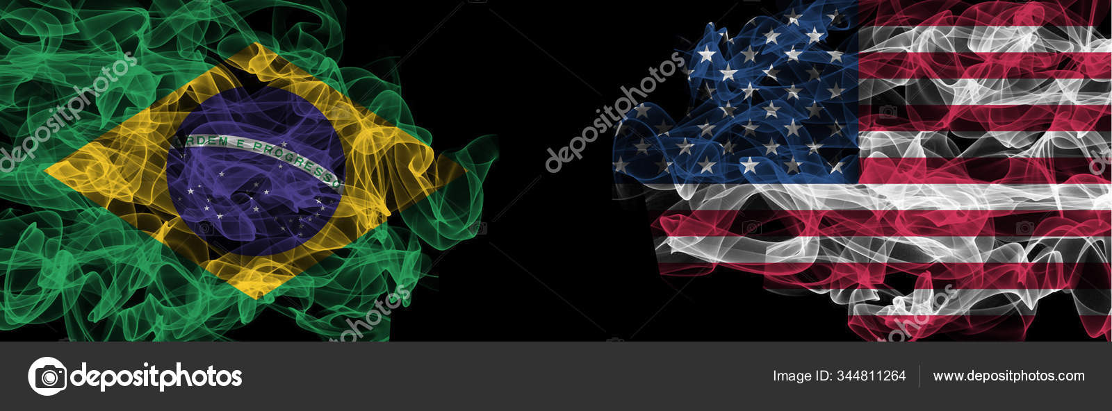 Bandeiras do Brasil e EUA em fundo preto, Brasil vs EUA Fumaça fotos,  imagens de © Allexxandar #344811264
