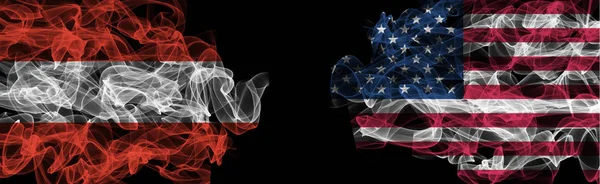 Flags of Austria and USA on Black background, Austria vs USA Smo