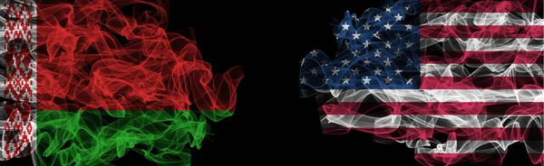 Flags of Belarus and USA on Black background, Belarus vs USA Smo