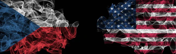 Флаги Чехии и США на чёрном фоне, Чешский Репуб — стоковое фото