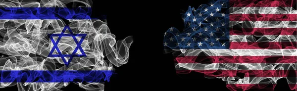 Zászló Izrael és az USA a fekete háttér, Izrael vs Usa Smoke — Stock Fotó