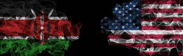 Flags of Kenya and USA on Black background, Kenya vs USA Smoke F