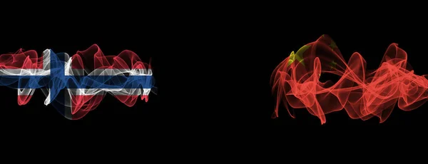 Flags of Norway and China on Black background, Norway vs China Smoke Flag
