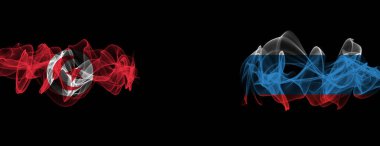 Siyah arka planda Tunus ve Rusya bayrakları, Tunus Rusya 'ya karşı Smoke Flag